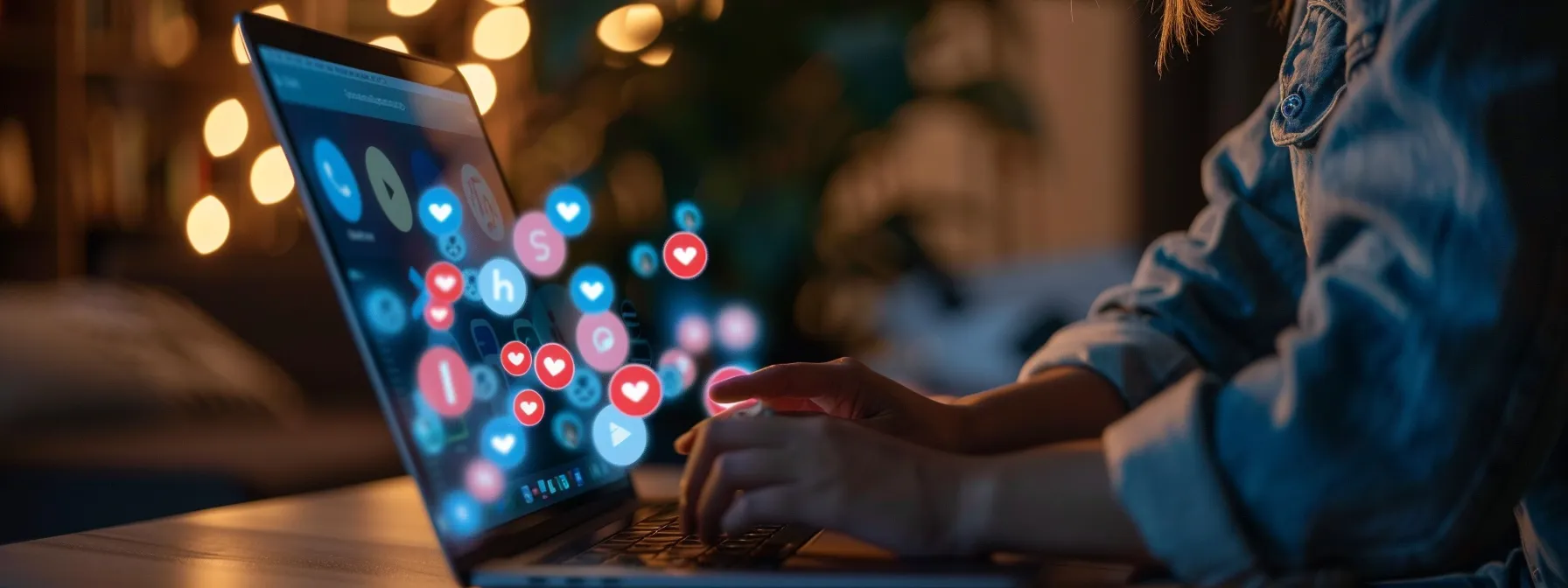 a person looking at a laptop screen displaying various social media platforms.